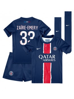 Paris Saint-Germain Warren Zaire-Emery #33 Heimtrikotsatz für Kinder 2024-25 Kurzarm (+ Kurze Hosen)